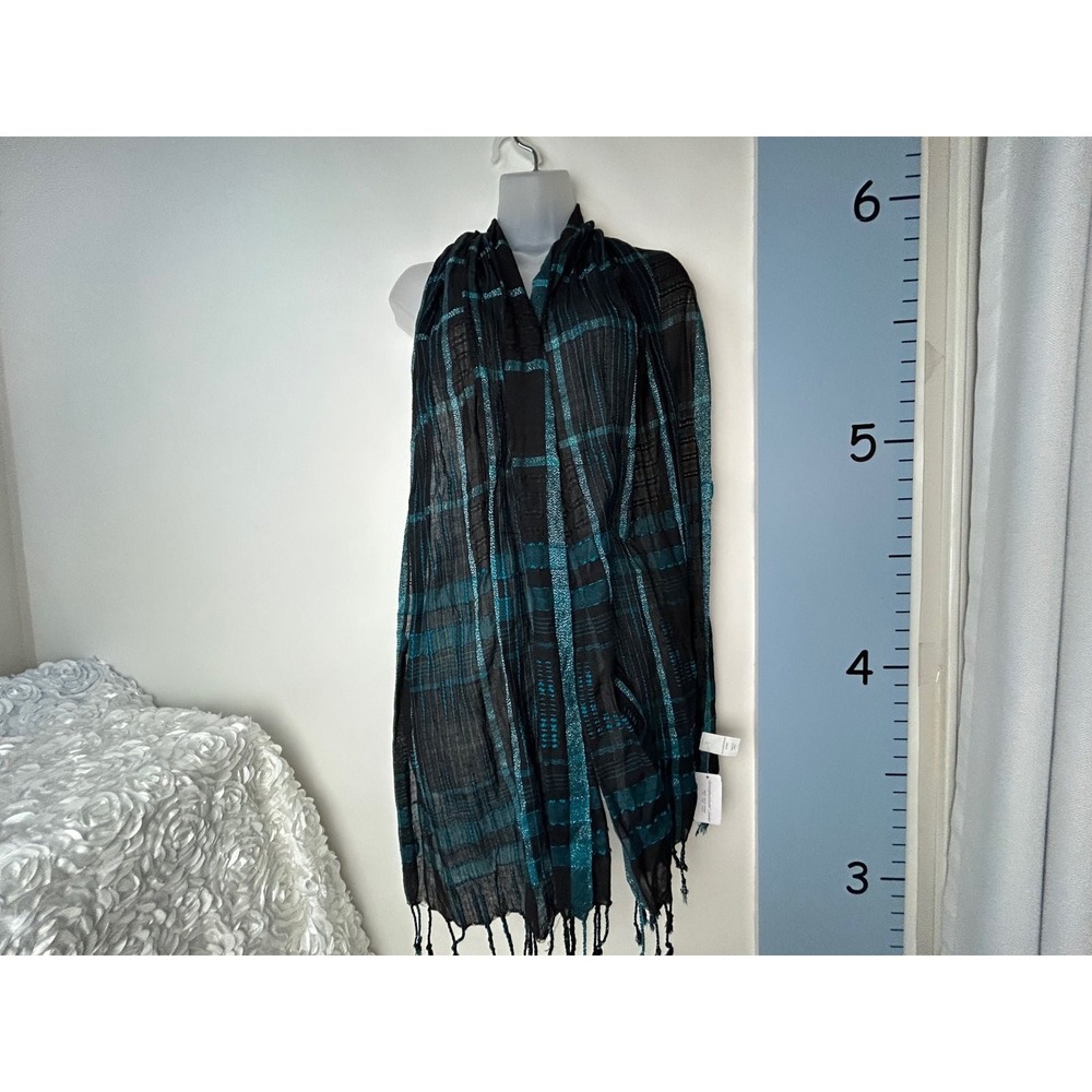 Christopher & Banks CJ Banks‎ Black/Blue Plaid Scarf NWT Tassels Old Money